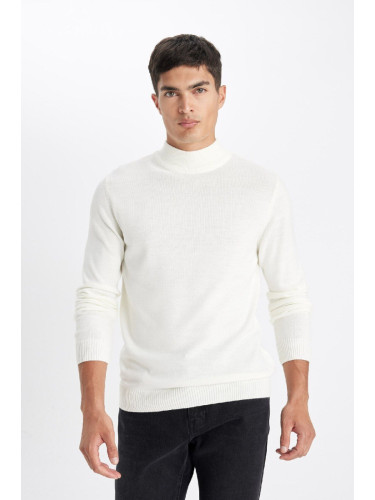 DEFACTO Men's Ecru Slim Fit Slim Cut Half Turtleneck Knitwear Sweater