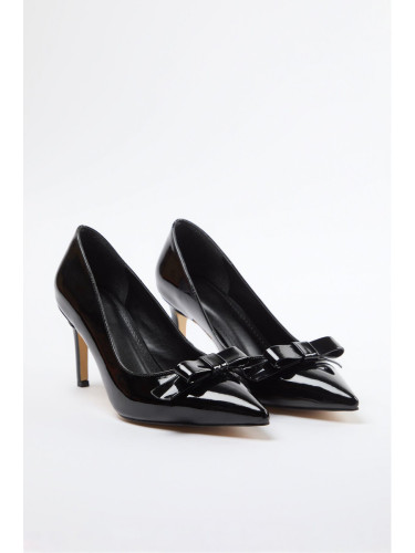 Trendyol Black Bowknot Patent Leather Women's Classic Thin Heel Shoes