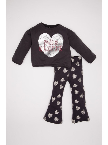 DEFACTO Baby Girl Heart Patterned Sweatshirt Tights 2-Piece Set