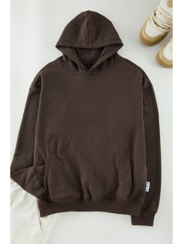 Trendyol Dark Brown Oversize/Wide Cut Fleece Inside Sweatshirt