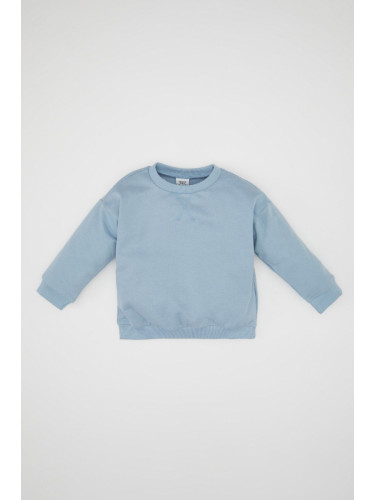 DEFACTO Baby Boy Blue 100% Cotton Regular Fit Crew Neck Sweatshirt