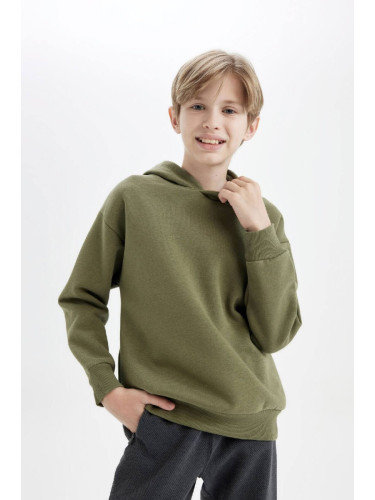 DEFACTO Boy Green Oversize Fit Wide Pattern Text Printed Crew Neck Sweatshirt