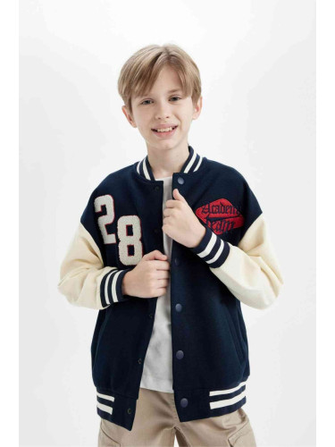 DEFACTO Boys College Collar Snap Closure Double Pocket Seasonal Light Thin Bomber Cardigan