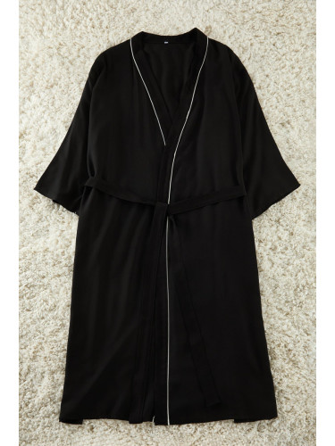 Trendyol Curve Black 2-Piece Viscose Binding Dressing Gown-Pajama Bottom Woven Pajama Set