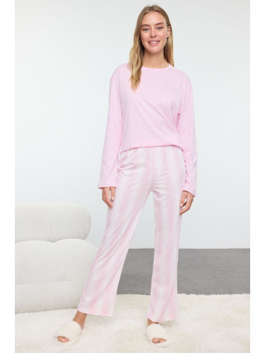 Trendyol Pink 100% Cotton Striped Knitted Pajama Set