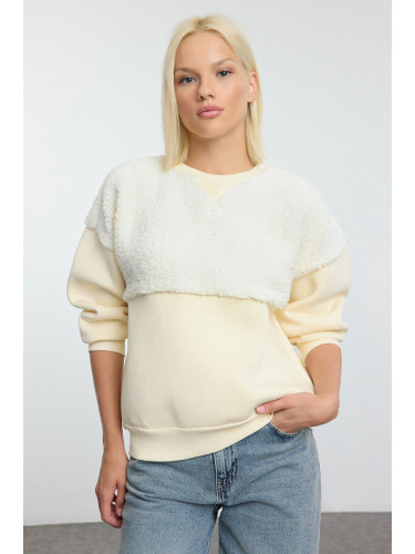 Trendyol Ecru Plush Stitching Detailed Oversized/Wide Fit Thick Knitted Sweatshirt