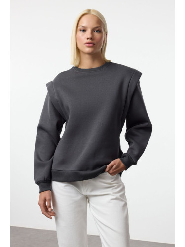 Trendyol Anthracite Oversize/Wide Pattern Thick Polar Fleece Knitted Sweatshirt