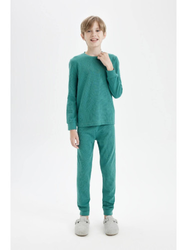 DEFACTO Boy Long Sleeve Top Long Bottom Waffle Pajama Set