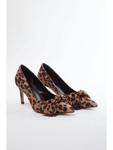 Trendyol Leopard Bow Brown Women's Classic Thin Heel Shoe