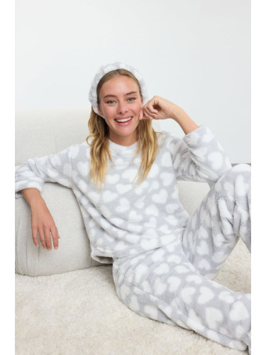 Trendyol Grey Heart Hairband Wellsoft Winter Knitted Pajama Set