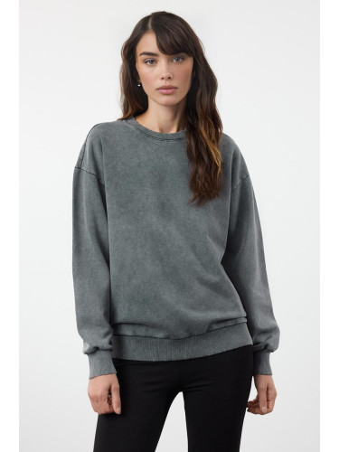 Trendyol Anthracite Washed Thick Regular/Normal Fit Crew Neck Basic Knitted Sweatshirt