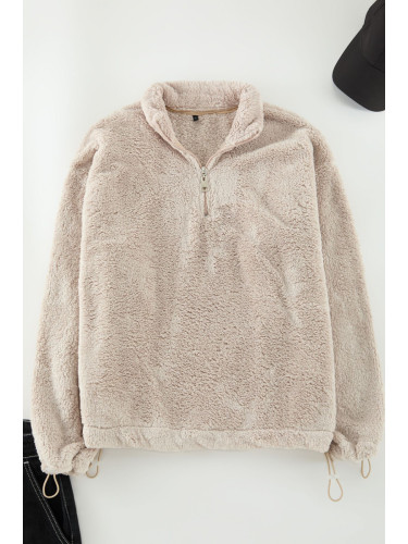 Trendyol Beige Regular/Normal Cut Stopper Thick Fleece/Plush Sweatshirt