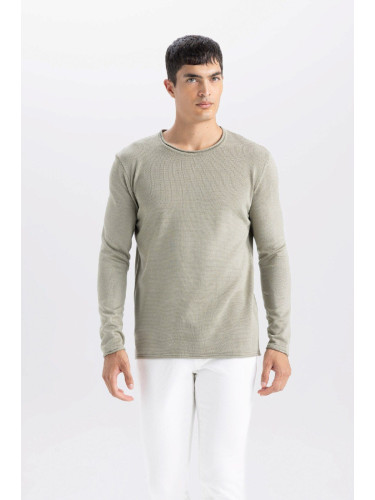 DEFACTO Men's Khaki Relax Fit Casual Cut Crew Neck Basic Knitwear Sweater