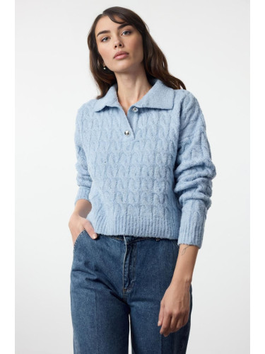 Trendyol Blue Soft Textured Glittery Knitted Sweater