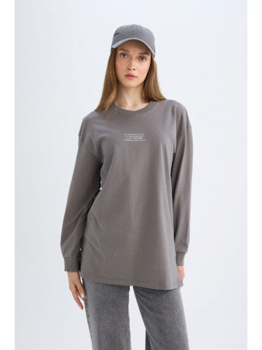 DEFACTO Women's Regular Fit Crew Neck Printed Sweatshirt Tunic