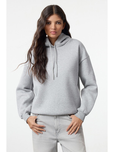 Trendyol Gray Melange Thick Inside Fleece Back Printed Oversize/Wide Fit Knitted Sweatshirt