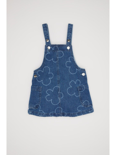 DEFACTO Baby Girl Blue Floral Patterned Buttoned Jean Overalls