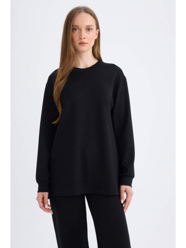 DEFACTO Women's Black Regular Fit Crew Neck Basic Plain Sweatshirt Tunic D4598ax24au