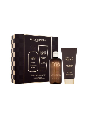 Baylis & Harding For Him Black Pepper & Ginseng Signature Collection Подаръчен комплект душ гел за тяло и коса Black Pepper & Ginseng 300 ml + душ гел Black Pepper & Ginseng 200 ml