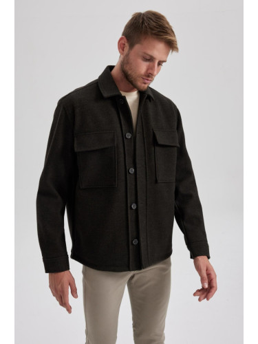 DEFACTO Relax Fit Polo Collar Stitching Long Sleeve Shirt Jacket