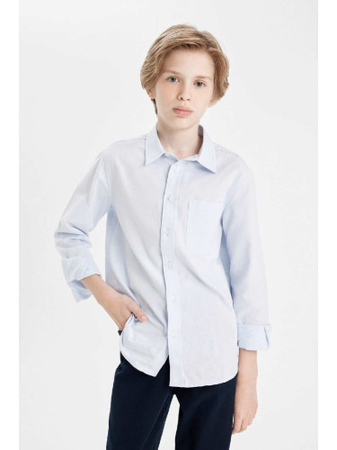 DEFACTO Boys Polo Collar Oxford Long Sleeve Basic Plain School Shirt