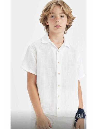 DEFACTO Boy's Oversize Fit Polo Collar Muslin Short Sleeve Shirt