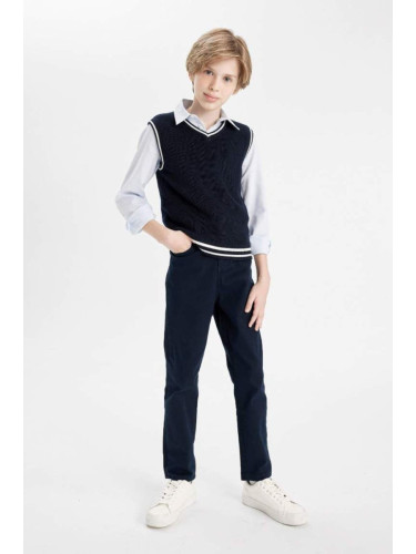 DEFACTO Boy's Straight Leg Pocket Navy Blue Gabardine School Trousers