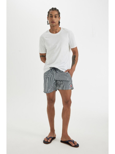 DEFACTO Striped Mesh Lined Short Length Swim Shorts