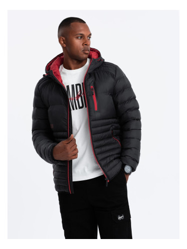 Ombre Men's quilted nylon sports style jacket - black