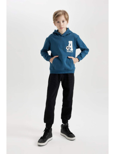 DEFACTO Boy Printed Hooded Kangaroo Pocket Sweatshirt Jogger Tracksuit Bottoms 2-Piece Set