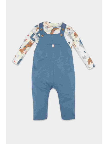 DEFACTO Baby Boy 2-Piece Set Safari Patterned Long Sleeve T-Shirt Top Adjustable Overalls