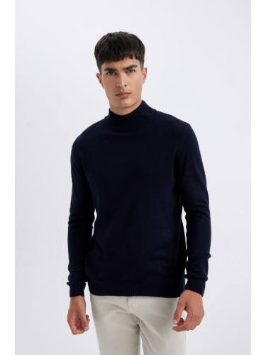 DEFACTO Men's Navy Blue Slim Fit Slim Fit Half Turtleneck Knitwear Sweater