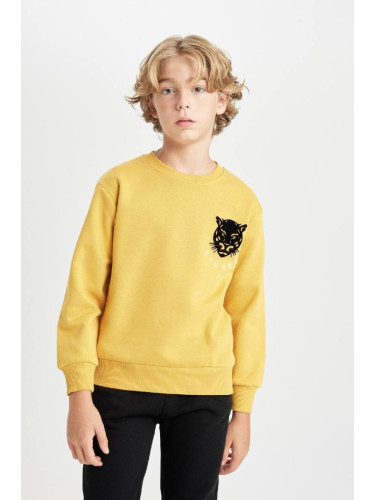 DEFACTO Boy Yellow Crew Neck Tiger Printed Sweatshirt