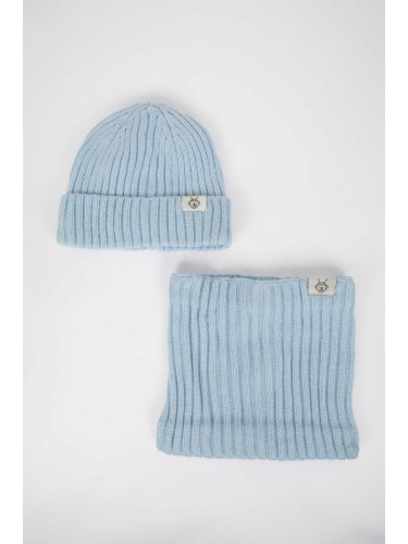 DEFACTO Baby Boy Polar Fleece Neck Warmer Beanie 2-Piece Set