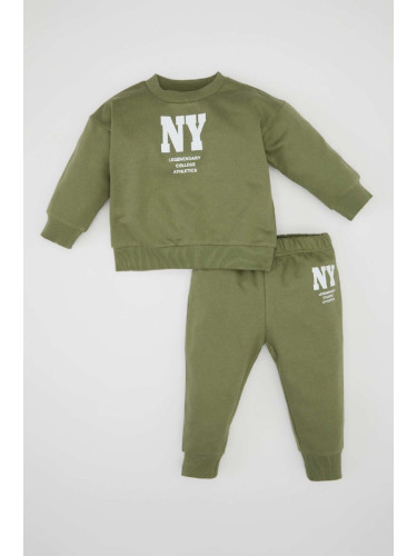 DEFACTO Baby Boy 2-Piece Set Printed Crew Neck Sweatshirt Top Jogger Sweatpants