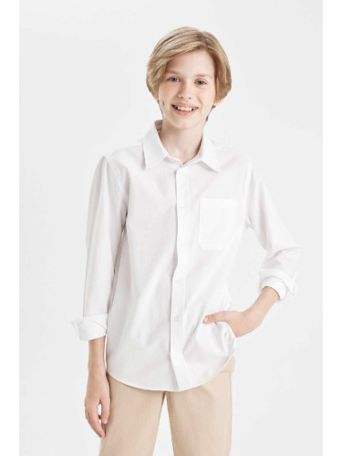 DEFACTO Boys Polo Collar Oxford Long Sleeve Basic Plain White School Shirt