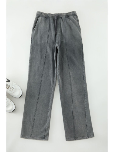 Trendyol Anthracite Wide Leg Ribbed Vintage/Faded Effect Basic Sweatpants