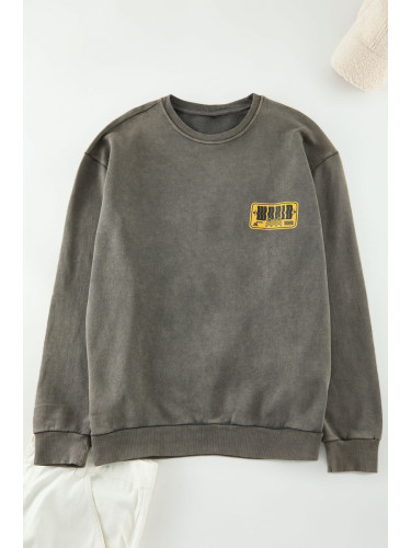 Trendyol Brown Oversized Wash Effect Back Printed Cotton Sweatshirt