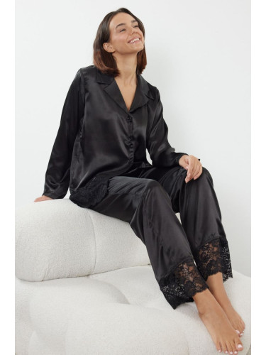 Trendyol Black Satin Woven Pajama Set