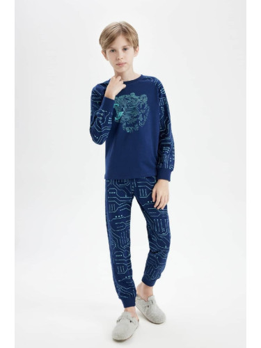 DEFACTO Boy Printed Long Sleeve Top Long Bottom Pajama Set