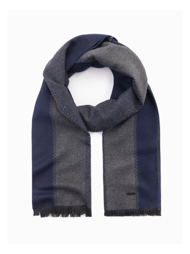 Ombre Elegant men's scarf with geometric patterns - navy blue-gray