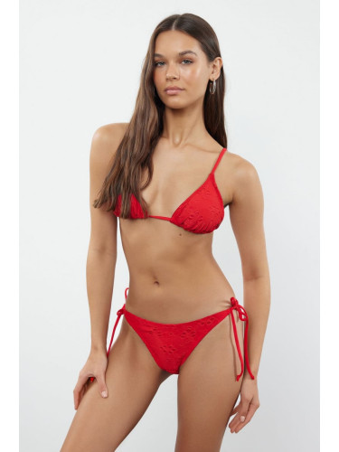 Trendyol Red Triangle Tie Textured Regular Bikini Set