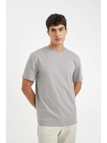 DEFACTO Men's Gray New Regular Fit Regular Cut Crew Neck Cotton Short Sleeve Basic T-Shirt