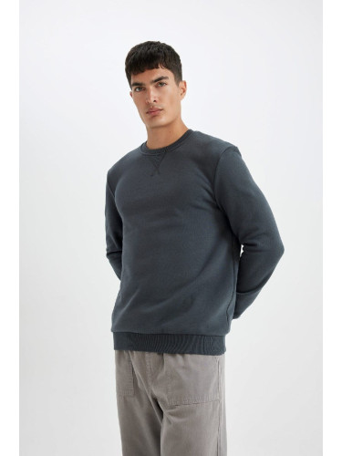 DEFACTO Ekek Anthracite Regular Fit Crew Neck Basic Plain Sweatshirt