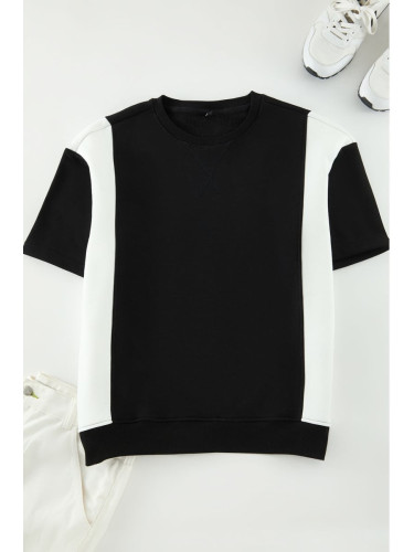 Trendyol Black-Ecru Oversize/Wide Cut Color Block Thick Inside Raised T-shirt