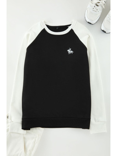 Trendyol Black Oversize/Wide Cut Raglan Sleeve Print Detailed Sweatshirt