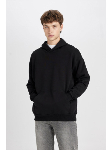 DEFACTO Men's Black Pocket Oversize Fit Hooded Basic Sweatshirt