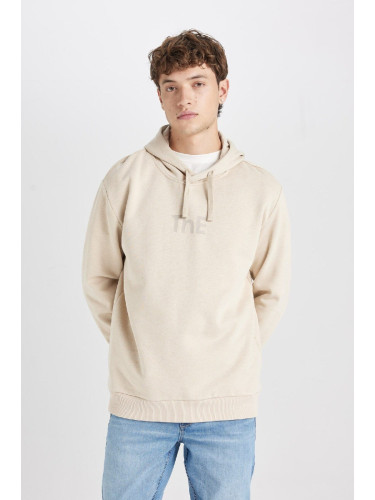 DEFACTO Men's Beige Regular Fit Hooded Printed Sweatshirt