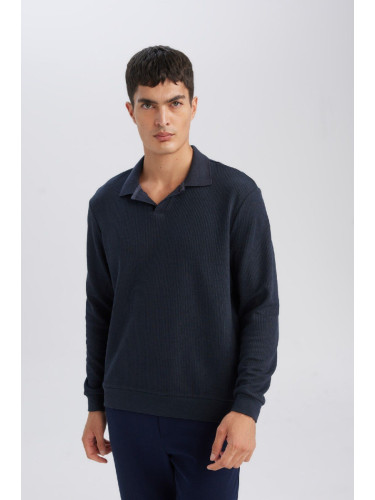 DEFACTO Men's Navy Blue Regular Fit Polo Neck Jacquard Knitwear Sweatshirt