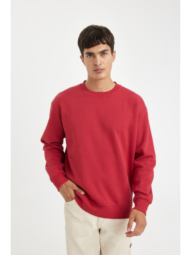 DEFACTO Men's Red Oversize Fit Crew Neck Thick Fabric Basic Plain Sweatshirt